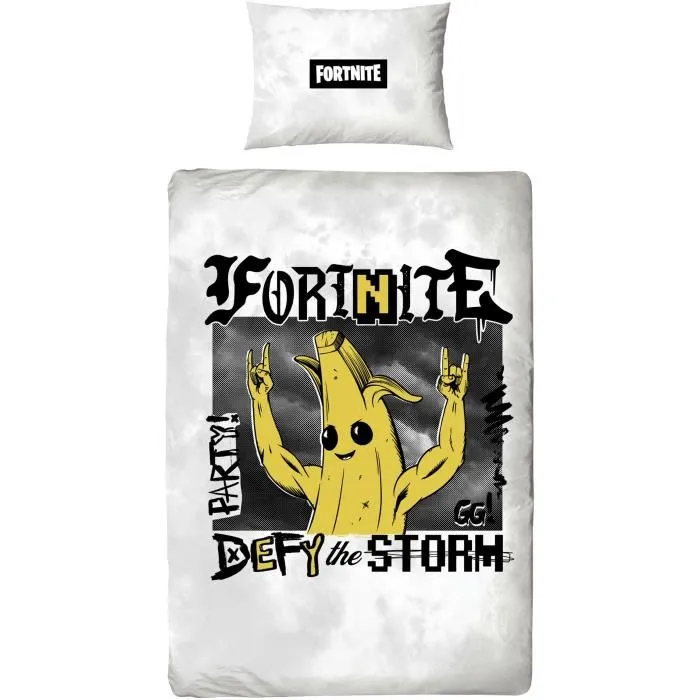 Fortnite Parure de Lit Réversible Fortnite Banane - Licence Officielle - Microfibre - Housse de Couette 140x200 cm + Taie d'Oreiller 63x63 cm