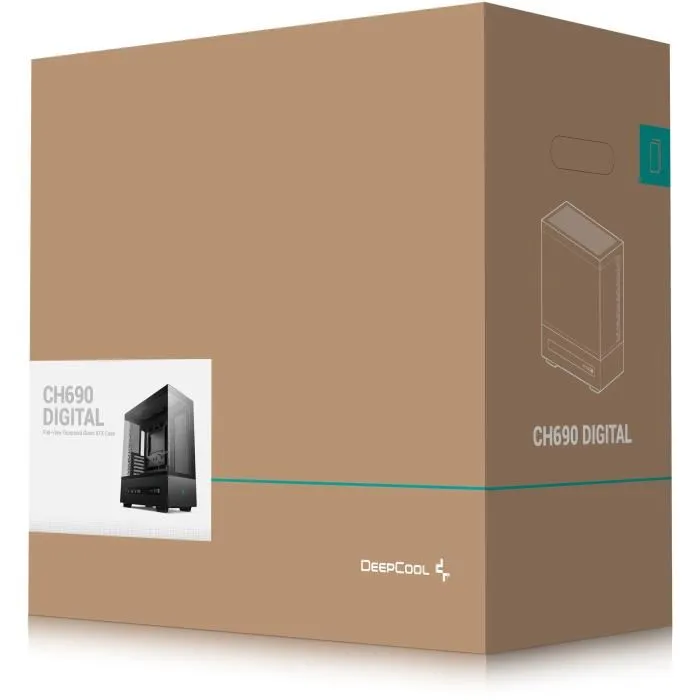 Deepcool CH690 Digital - Boîtier PC Moyen Tour ATX Noir - Avec Affichage Digital, 3 Panneaux en Verre Trempé (Façade, Côté, Arrière), Ports USB 3.0 et Type-C, Sans Alimentation