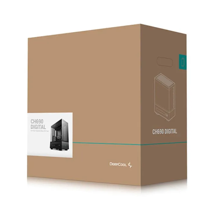 Deepcool CH690 Digital - Boîtier PC Moyen Tour ATX Noir - Avec Affichage Digital, 3 Panneaux en Verre Trempé (Façade, Côté, Arrière), Ports USB 3.0 et Type-C, Sans Alimentation