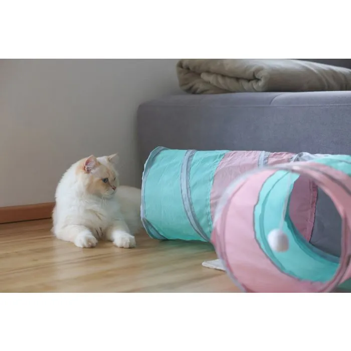 Kerbl Tunnel pour chat Triangle Turquoise/rose/gris