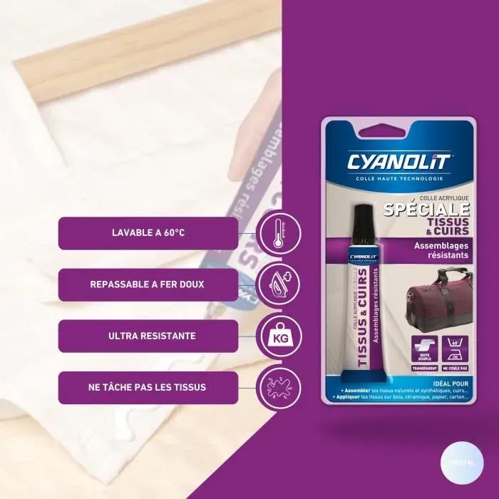 Cyanolit - Colle spéciale tissu flexible et durable pour réparations textiles, coton, lin, cuir, laine, tissus synthétiques, tube 50g
