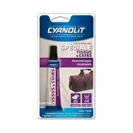 Cyanolit - Colle spéciale tissu flexible et durable pour réparations textiles, coton, lin, cuir, laine, tissus synthétiques, tube 50g