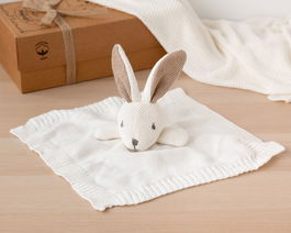 KioKids Doudou Lapin en Coton Écologique - Collection Cotton Friends - Peluche Douce pour Bébé dès 2 Mois, Oreilles Longues, Beige, Remplissage Polyester, Lavable 30°C
