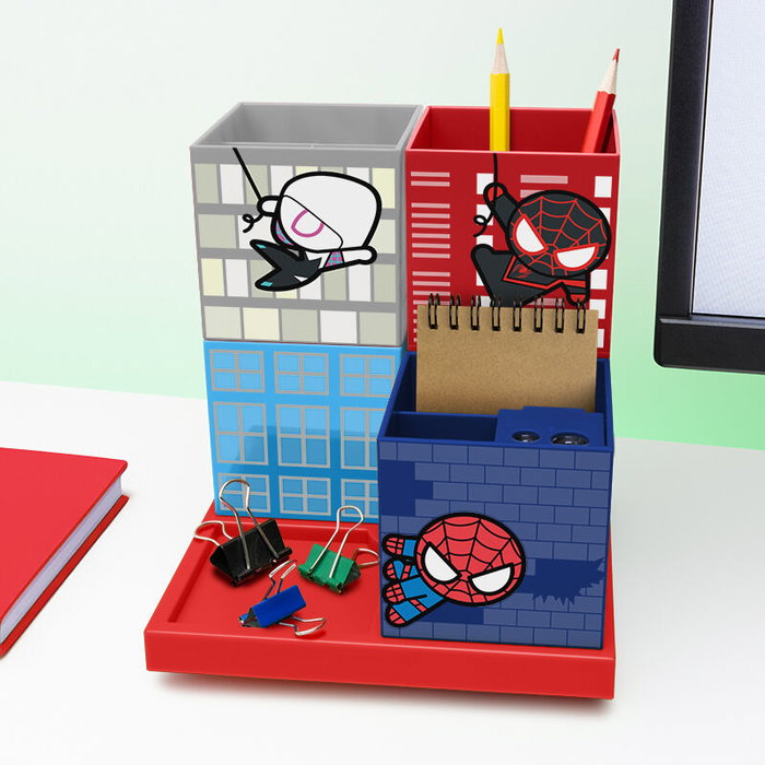 Paladone Organiseur de Bureau Spider-Man avec Blocs Modulaires et Taille-Crayon Rotatif