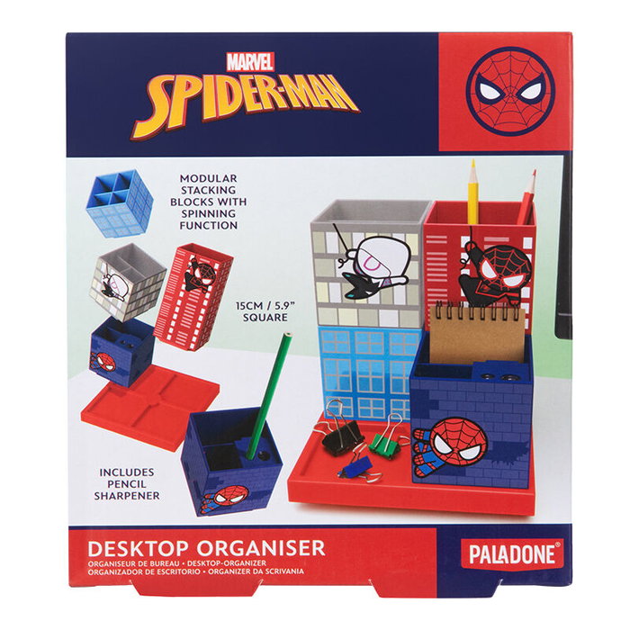 Paladone Organiseur de Bureau Spider-Man avec Blocs Modulaires et Taille-Crayon Rotatif