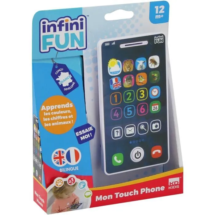 KD Mon Touch Phone - Téléphone Jouet d'Apprentissage Ludique pour Enfants avec Modes de Jeu Interactifs - Smartphone Ultra Réaliste