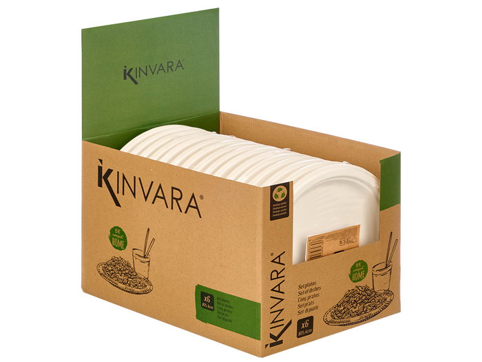 Kinvara Set de 6 assiettes plates biodégradables blanc 25,4 x 3 cm papier compostable (Set de 64)