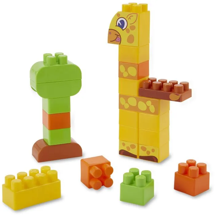 ECOIFFIER Abrick 1445 - Baril de rangement Jungle 70 pièces - Jeu de construction avec animaux (girafe, singe, crocodile) - Pour enfant dès 18 mois