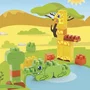 ECOIFFIER Abrick 1445 - Baril de rangement Jungle 70 pièces - Jeu de construction avec animaux (girafe, singe, crocodile) - Pour enfant dès 18 mois