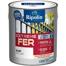 Ripolin 396027 - Peinture pour fer anti-corrosion avec sous-couche intégrée, protection durable, blanc brillant - 2 Litres