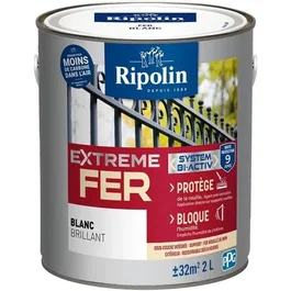 Ripolin 396027 - Peinture pour fer anti-corrosion avec sous-couche intégrée, protection durable, blanc brillant - 2 Litres