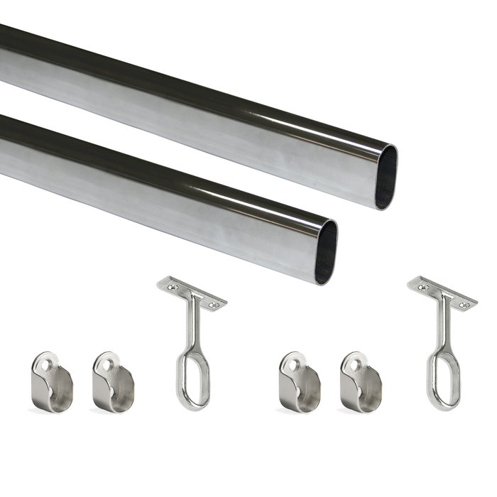 Emuca Lot de 2 rails ovales pour armoires 30x15 mm, 1.15m, Chromé Emuca Lot de 2 rails ovales pour armoires 30x15 mm, 1.15m, Chromé
