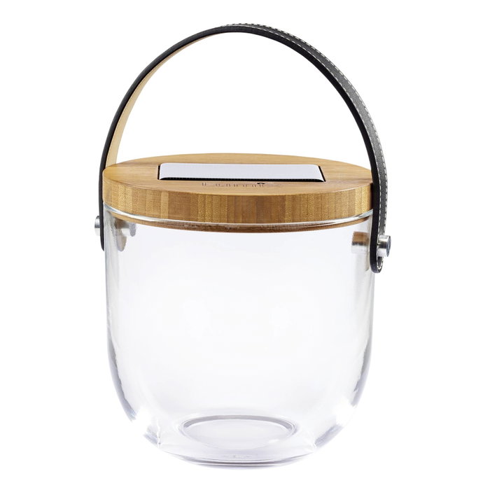 Krinner Lumix Deco Glass Basic, Lampe en verre blanc/transparent avec couvercle en bambou et chargement solaire Krinner Lumix Deco Glass Basic, Lampe en verre blanc/transparent avec couvercle en bambou et chargement solaire
