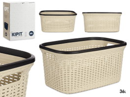 KIPIT Panier à linge rotin 36L Crème-Noir