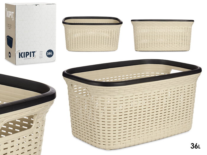 KIPIT Panier à linge rotin 36L Crème-Noir KIPIT Panier à linge rotin 36L Crème-Noir