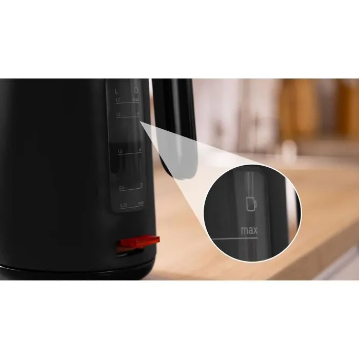 Bosch Bouilloire Electrique MyMoment TWK2M163 - 2400W - 1.7L - Noire Mate - Indicateur de Tasses et Niveau d'Eau - Filtre Anti-Calcaire - Arrêt Automatique