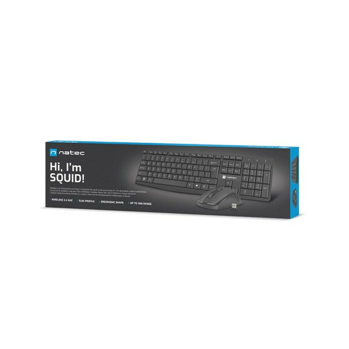 NATEC SQUID Kit de bureau sans fil - Clavier US et souris optique noire NATEC SQUID Kit de bureau sans fil - Clavier US et souris optique noire