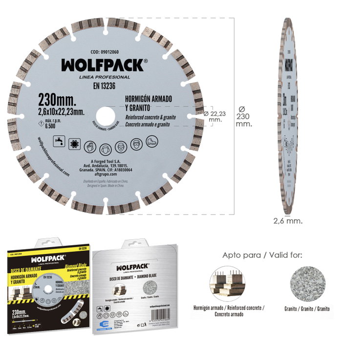 Wolfpack Linea Profesional Disque Diamanté 230mm pour Béton Armé et Granit