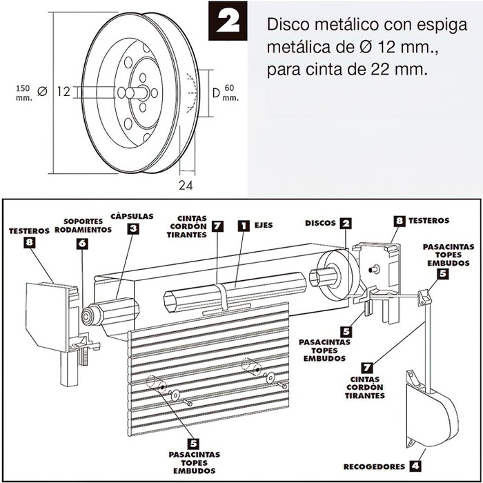 WOLFPACK LINEA PROFESIONAL Treuil volet métallique pointe métallique 150x60 sangle 22 mm