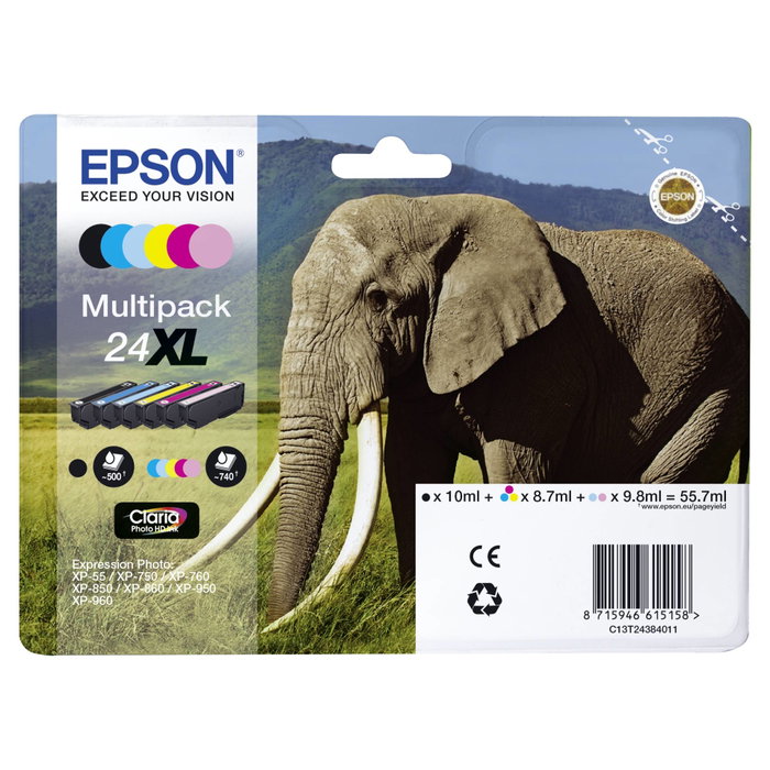 Epson Multipack 24XL Claria Photo HD 6 Couleurs C13T24384011 Elephant Epson Multipack 24XL Claria Photo HD 6 Couleurs C13T24384011 Elephant