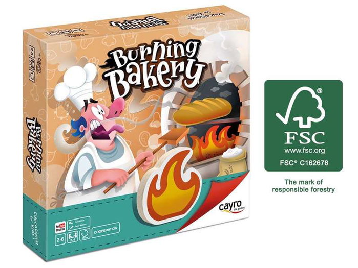 Cayro - Jeu Burning Bakery, jouet en bois FSC et carton pour enfants de 2 ans, multilingue
