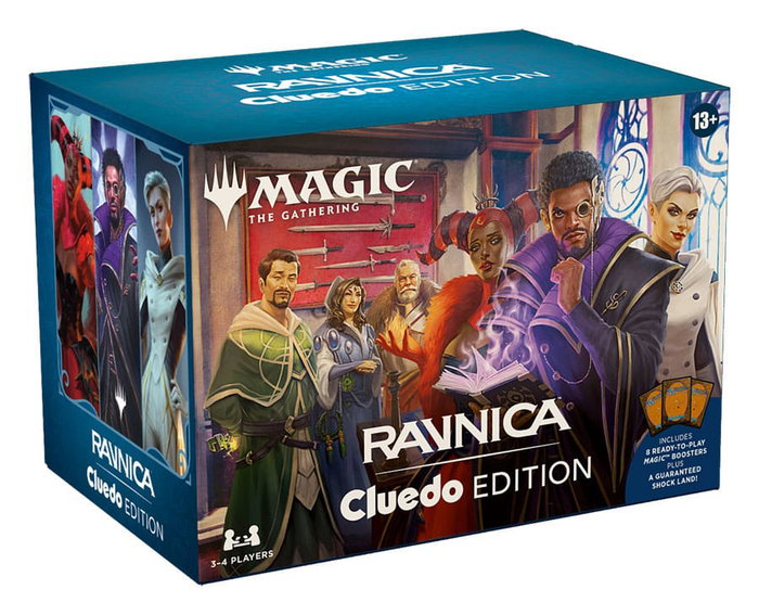 Wizards of the Coast Boîte de Cartes Magic: The Gathering Ravnica Cluedo Edition avec 8 boosters, cartes épreuves et terrain de choc