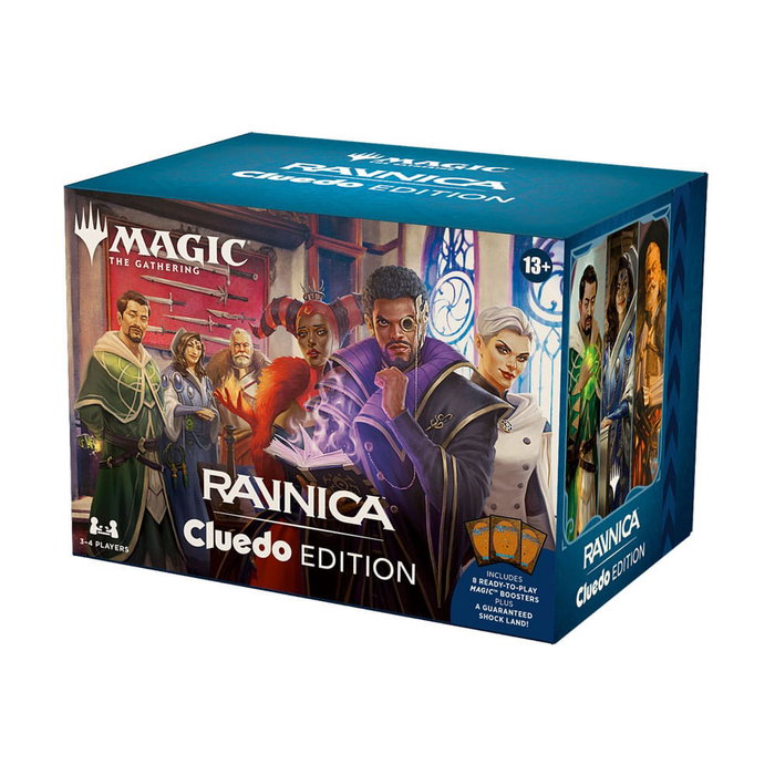 Wizards of the Coast Boîte de Cartes Magic: The Gathering Ravnica Cluedo Edition avec 8 boosters, cartes épreuves et terrain de choc