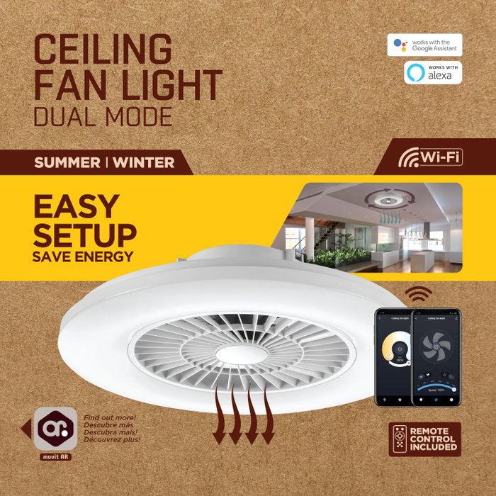 Muvit Lampe de Plafond LED avec Ventilateur Wi-Fi 40 W Compatible Alexa Google Home Siri