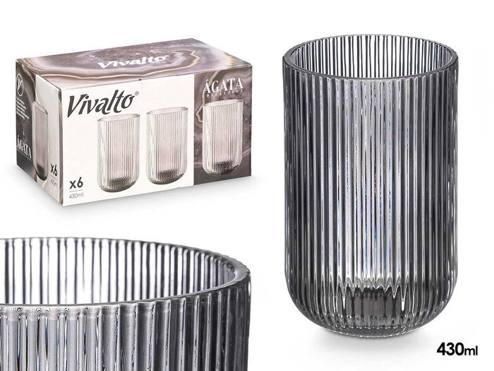Vivalto Verre Gris Rayures 430 ml 7,9x12,8x7,9 cm (Set de 24) Vivalto Verre Gris Rayures 430 ml 7,9x12,8x7,9 cm (Set de 24)