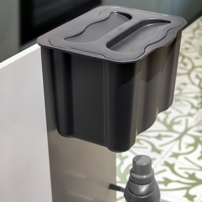 Emuca poubelle de recyclage pour suspendre la porte et collecter les déchets Recyclage, 1 x bac de 5 litres, avec couvercle, Plastique gris anthracite