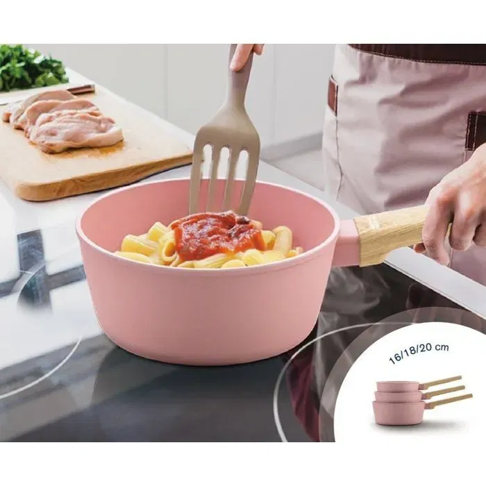 Arthur Martin AM0702 Set de 3 Casseroles avec Revêtement Céramique - Ø 16, 18, 20 cm - Compatible Tous Feux Dont Induction - Rose