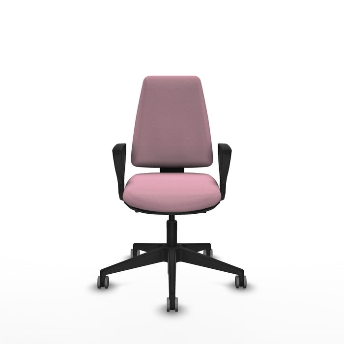 Chaise Elche Asynchrone Tissu Rose Base pyramidale noire Accoudoirs fixes Sans appui-tête Roulettes 65mm pour moquette Chaise Elche Asynchrone Tissu Rose Base pyramidale noire Accoudoirs fixes Sans appui-tête Roulettes 65mm pour moquette