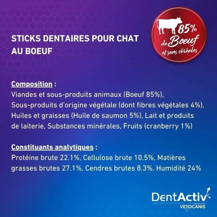 Vetocanis DentActiv 10 Bâtonnets au Boeuf pour Chat Vetocanis DentActiv 10 Bâtonnets au Boeuf pour Chat
