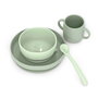 Suavinex Ensemble Vaisselle Bébé Silicone Vert 4 Pièces avec Ventouse et Cuillère Souple pour diversification alimentaire