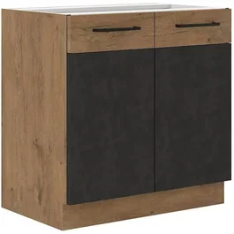 ROCK Meuble sous évier 1 porte Mélaminé décor chêne lancelot et gris matera - L80 x H82 cm