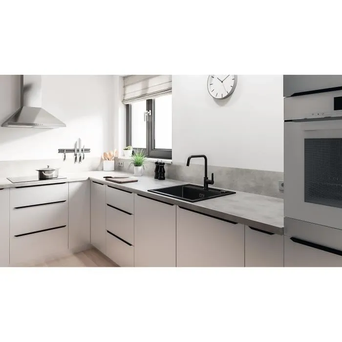 GROHE Start 304702430 Mitigeur de cuisine monocommande Noir mat, bec haut, rotation 150°, StarLight® et eau potable sans plomb