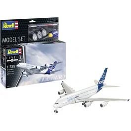 Revell - Maquette Airbus A380 - Model Set Complet avec Colle, Peintures et Accessoires - Reproduction Détailée du Plus Grand Avion de Ligne
