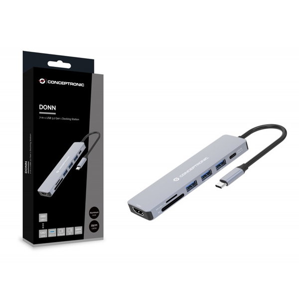 Conceptronic DONN19 Hub USB-C 3.2 Gen 1, 3 ports USB-A + 1 USB-C PD 100W, HDMI 1.4 4K, Gris Conceptronic DONN19 Hub USB-C 3.2 Gen 1, 3 ports USB-A + 1 USB-C PD 100W, HDMI 1.4 4K, Gris