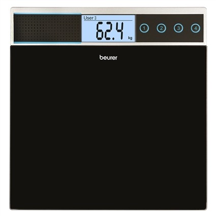 Beurer GS-39 Pèse-personne numérique en verre avec fonction vocale pour malvoyants, grand écran rétroéclairé bleu