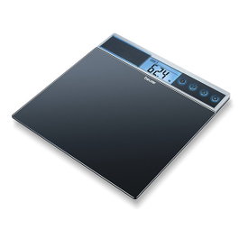 Beurer GS-39 Pèse-personne numérique en verre avec fonction vocale pour malvoyants, grand écran rétroéclairé bleu