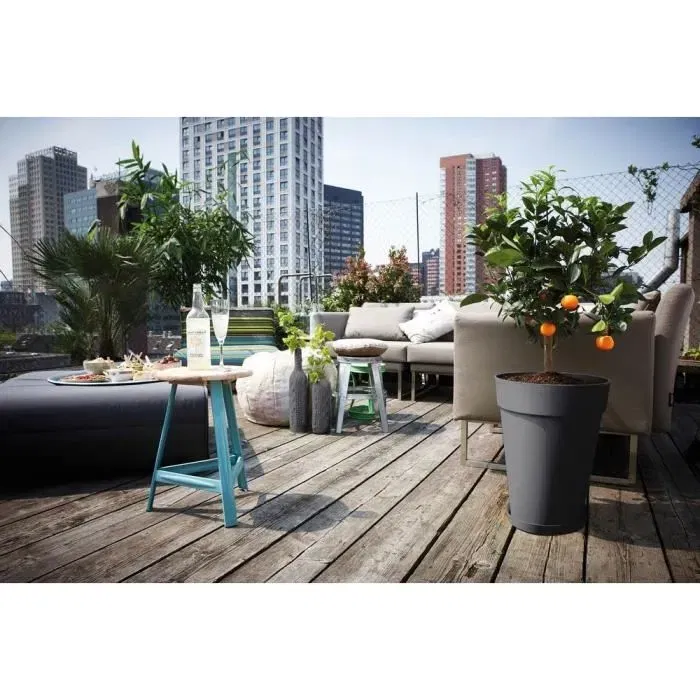 Elho Soucoupe ronde Loft Urban pour pots de fleurs, Ø 30 cm - Gris anthracite, protège contre la pourriture des racines et les taches d'eau Elho Soucoupe ronde Loft Urban pour pots de fleurs, Ø 30 cm - Gris anthracite, protège contre la pourriture des racines et les taches d'eau