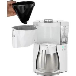 Melitta Cafetière filtre Look V Therm Perfection 1025-15, Blanc/Acier Brossé, 10 tasses, Fonction AromaSelector pour intensité réglable