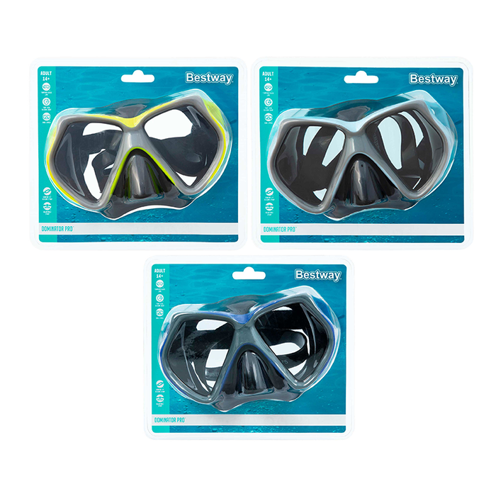 Bestway 22075 Masque de plongée adulte verre trempé couleur assortie sangle silicone +14 ans plage et piscine