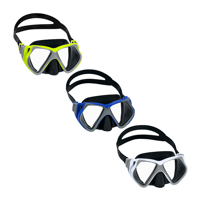 Bestway 22075 Masque de plongée adulte verre trempé couleur assortie sangle silicone +14 ans plage et piscine