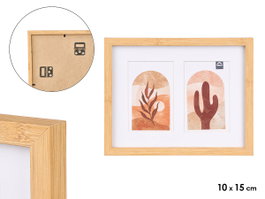 GIFTDECOR Cadre photo 2 photos 10x15 effet bambou marron