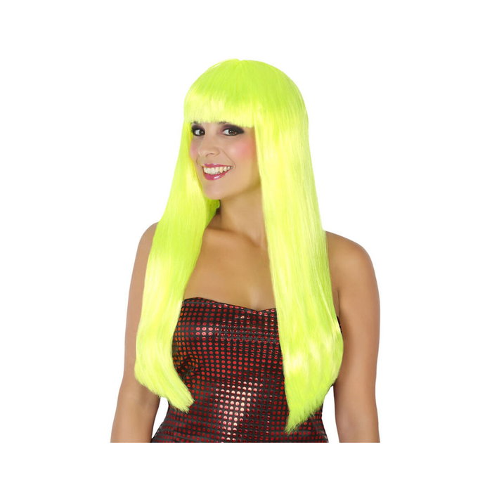 BigBuy Carnival Perruque Jaune Longue avec Frange 60cm