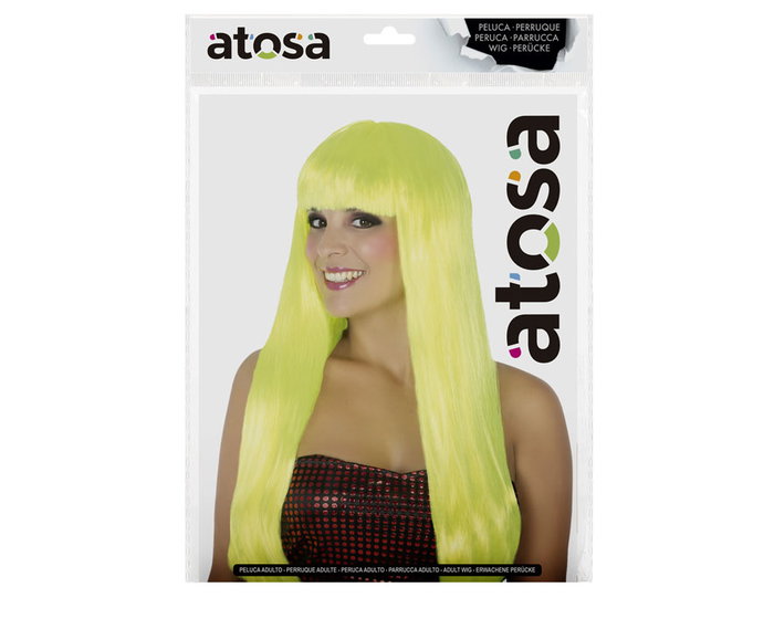 Perruque longue et lisse jaune avec frange, 60 cm, 120 g - Déguisement cosplay carnaval