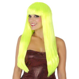 Perruque longue et lisse jaune avec frange, 60 cm, 120 g - Déguisement cosplay carnaval