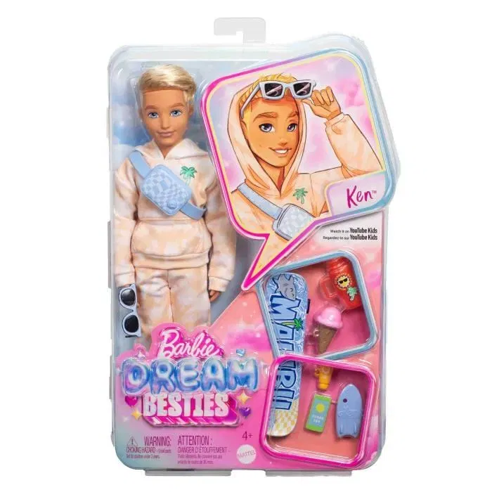Barbie - Poupée Ken Dream Besties JDD75 - Poupée articulée avec 9 accessoires, cheveux blonds - Pour enfants 4-10 ans Barbie - Poupée Ken Dream Besties JDD75 - Poupée articulée avec 9 accessoires, cheveux blonds - Pour enfants 4-10 ans