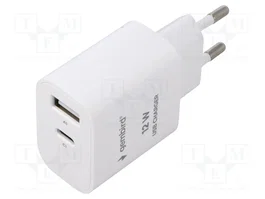 GEMBIRD Chargeur USB blanc avec ports USB A et USB C 12W